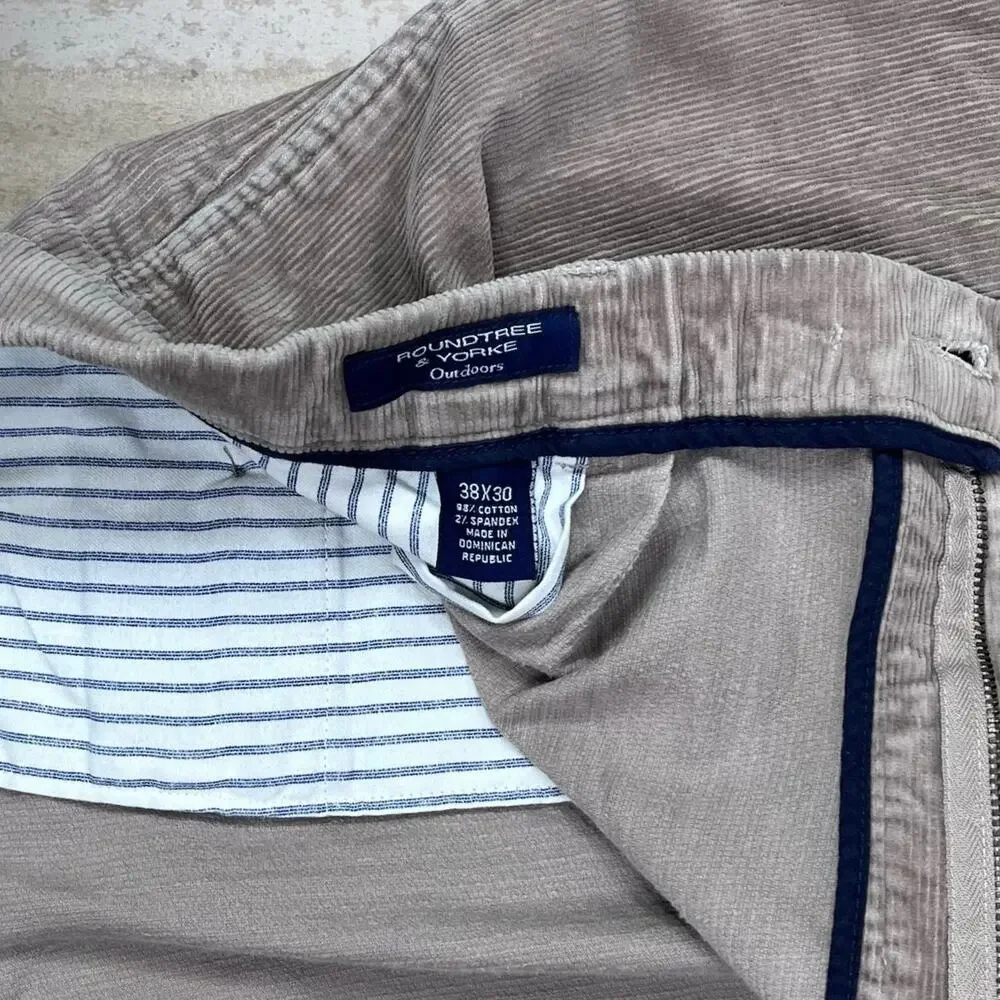 Vintage Y2K Corduroy Pants 38x30 Baggy Wide Leg Fit Tan Pleated Front